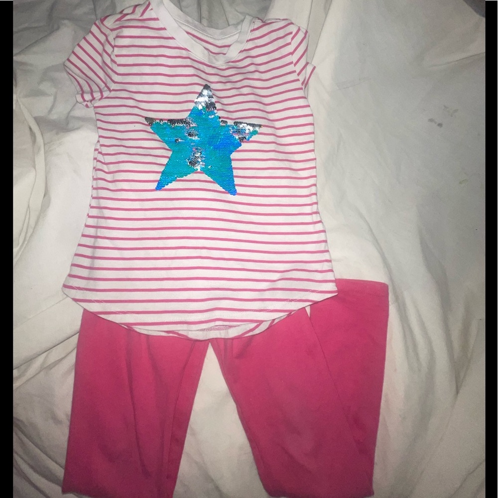 Pink stripped flip sequence star ((size 5))- - pink leggings ((size 5))